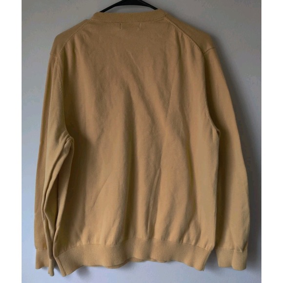 NAUTICA Men's V-Neck Sweater Mustard/Dark Yellow Size Large 100% Cotton - Picture 2 of 4